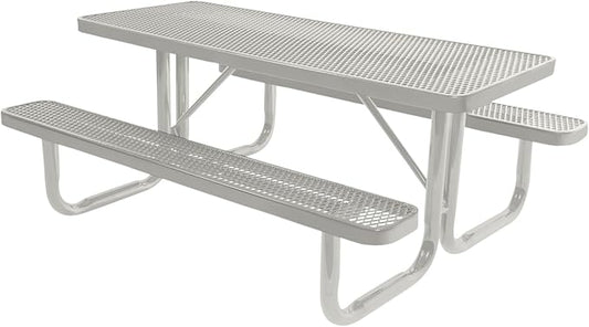 COATEDOUTDOORFURNITURE Heavy-Duty Portable Outdoor Picnic Table, Thermoplastic Coated Expanded Metal Commercial-Grade Patio Furniture Made in America (6ft Rectangular, Grey with Grey Frames)
