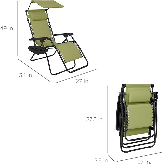 Best Choice Products Folding Zero Gravity Outdoor Recliner Patio Lounge Chair w/Adjustable Canopy Shade, Headrest - Photo 2
