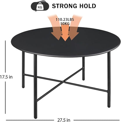 Patio Round Steel Patio Coffee Table, Weather Resistant Anti-Rust and Waterproof Indoor and Outdoor Large Side Table, for Garden Living Room Bedroom Balcony（Hight Black）