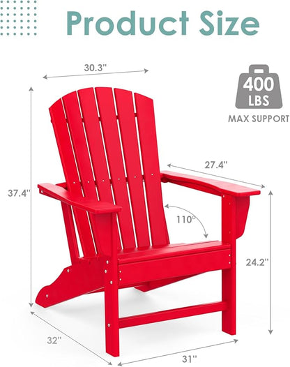 IVY&LANE Adirondack Chairs Set of 2 | HDPE Plastic | Outdoor Fire Pit Chairs | Oversized | All-Weather | Red | for Outside Deck Backyard Patio Poolside Porch Lawn