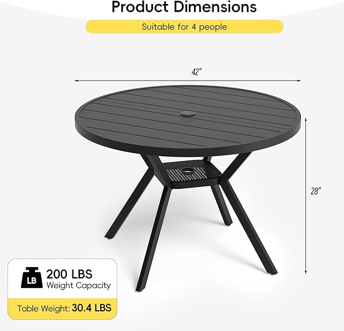 Betterhood 42” Outdoor Patio Table, Metal Patio Dining Table for All Weather, Round Outdoor Coffee Table - Photo 3