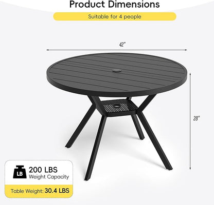 Betterhood 42” Outdoor Patio Table, Metal Patio Dining Table for All Weather, Round Outdoor Coffee Table, Patio Table with Adjustable Umbrella Hole or Garden, Backyard and Porch
