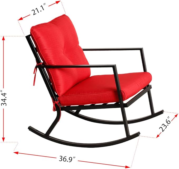 BALI OUTDOORS Patio Rocker Chair Rocking Chairs 2 Piece Modern Outdoor Furniture Red Thick Cushions, Black Steel Frame