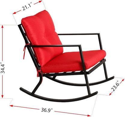 BALI OUTDOORS Patio Rocker Chair Rocking Chairs 2 Piece Modern Outdoor Furniture Red Thick Cushions, Black Steel Frame