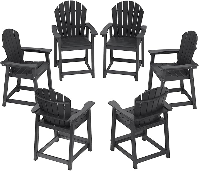 OTSUN Tall Modern Adirondack Chairs Set of 6, All Weather HDPE Bar Height Adirondack Stools Widened Durable Design for Porch Patio Yard Lawn Fire Pit Bistro Basement Indoors & Outdoors