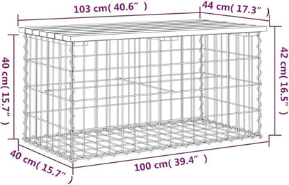 vidaXL Patio Bench with Gabion Design - Solid Wood Pine Outdoor Garden Seating - Galvanized Steel Base - Compact and Versatile - Natural Brown