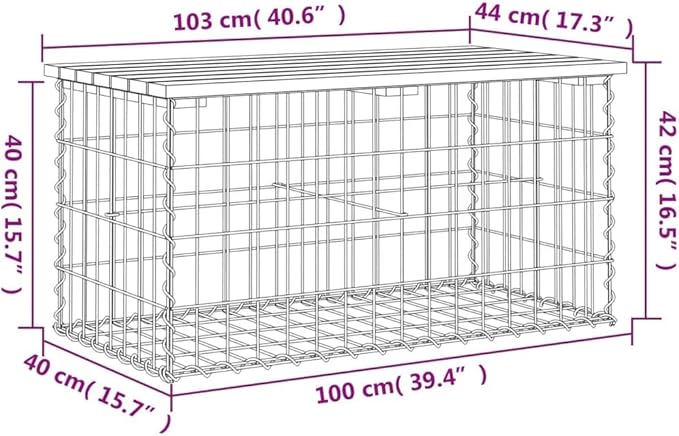 Garden Bench Natural Wood Solid Pinewood Galvanized Steel Compact Outdoor Seating Rustic Chic Gabion Design Durable Weather Resistant Spacious for 2 Adults