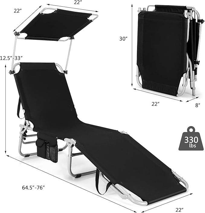 Tangkula Outdoor Folding Chaise Lounge Chair, 5-Fold Reclining Beach Chair - Photo 2