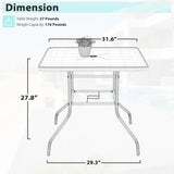 MKDLUFEI 32 Inch Umbrella Table with Hole, Outdoor Square Patio Table with Tempered Glass Top, for Balcony, Backyard - Photo 3