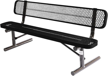 COATEDOUTDOORFURNITURE Heavy-Duty Portable Outdoor Bench Thermoplastic Coated, Expanded Metal, Commercial-Grade Seating, Made in America (Portable with Back, 6 Ft, Textured Black)