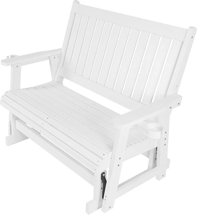 HIPS Patio Glider with Cup Holders, Durable Poly Lumber Material, All-Weather Resistant - Photo 9