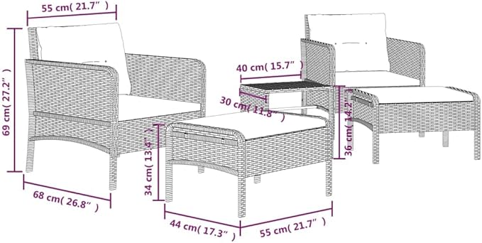 vidaXL Patio Lounge Set with Cushions - Brown Poly Rattan Garden Furniture, Metal Frame, White Cushion - Photo 4