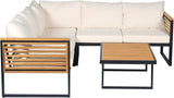 Industrial Acacia Wood Outdoor Sectional Corner Sofa Set with Cushions and Center Table - Patio Garden Balcony - Photo 4