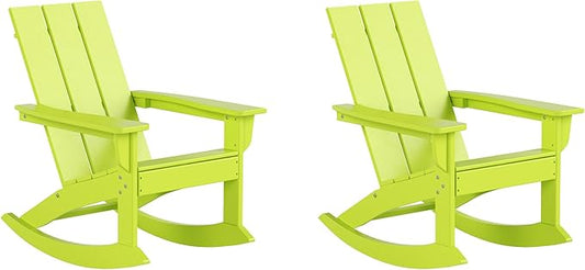 WestinTrends Ashore Patio Rocking Chairs Set of 2, All Weather Poly Lumber Plank Adirondack Rocker Chair, Modern Farmhouse Outdoor Rocking Chairs for Porch Garden Backyard and Indoor, Lime