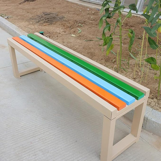 LITFAD Outdoor Bench Modern Simple Style Park Bench with Corrosion Resistant Metal Frame Multicolor Wooden Seating Garden Bench for Patio, Lawn, Yard, Porch - Champagne, 39.5" L x 14" W x 18" H