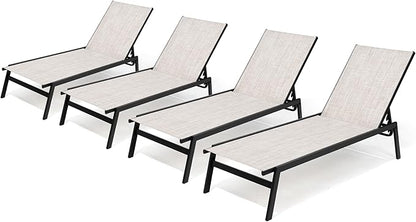 Crestlive Products Stackable Chaise Lounge Chair Outdoor Set of 4, Adjustable 5 Positions Pool Tanning Recliner,Outdoor Lounge Furniture Perfect for Patio, Beach, Yard, Pool