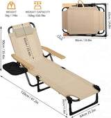 Foldable Chaise Lounge Chair Outdoor, 4-Position Reclining Outdoor Lounge Chairs with Wooden Armrest - Photo 3