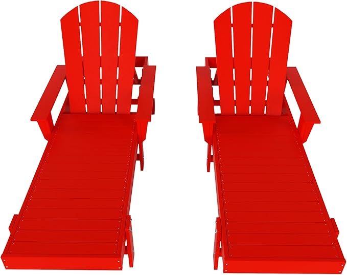 WestinTrends Dylan HDPE Outdoor Patio Poly Adirondack Reclining Chaise Lounge with Arms (Set of 2), Red