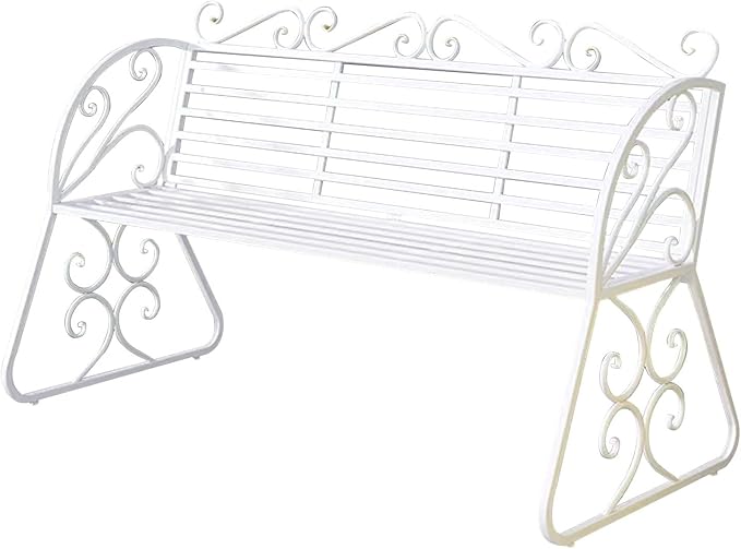 2-Seat Patio Porch Bench 45"，Outdoor Metal Garden Bench，Weather Proof Porch Path Chair，Patio Bench with Backrest and Armrests，Patio Bench for Lawn Path Yard Decor Deck Furniture(White)