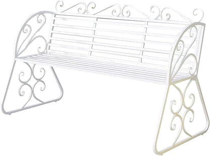 2-Seat Patio Porch Bench 45"，Outdoor Metal Garden Bench，Weather Proof Porch Path Chair，Patio Bench with Backrest and Armrests，Patio Bench for Lawn Path Yard Decor Deck Furniture(White)