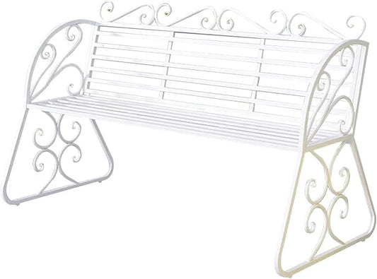 2-Seat Patio Porch Bench 45"，Outdoor Metal Garden Bench，Weather Proof Porch Path Chair，Patio Bench with Backrest and Armrests，Patio Bench for Lawn Path Yard Decor Deck Furniture(White)