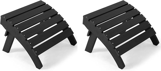 Adirondack Ottoman Set of 2, Plastic Folding Adirondack Footstool, All Weather Ottoman for Adirondack Chairs, Widely Used for Outdoor, Porch, Patio, Garden, Poolside, Fire Pits - Black