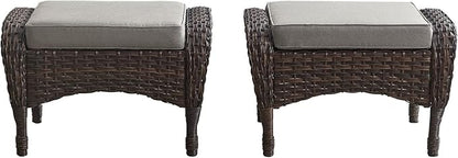 Belord Outdoor Ottomans for Patio Foot Rest - 25 Inch PE Wicker Foot Stool Set of 2 with Removable Cushions for Patio Furniture Sets,All Weather Rattan Ottoman for Balcony Deck Brown