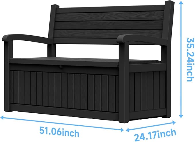 51.06" L x 24.17" W x 35.24" H Outdoor Storage Bench - 70 Gallon Weather-Resistant Resin Rattan-Look Seat (500 lbs Capacity) (Black)