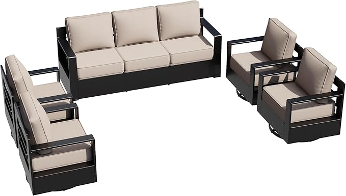 Outdoor Aluminum Furniture Set, 5-Piece Patio Conversation Set, 4 Swivel Chairs and 1 Sofa, All-Weather Metal Frame - Photo 8