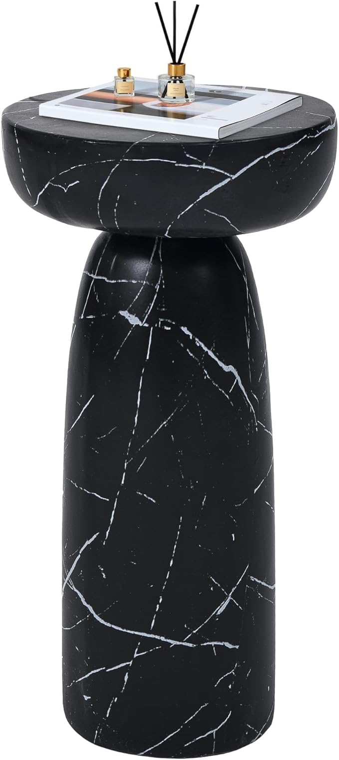 Marble Side Table, 24" Modern Accent Table with Pedestal Stand, Durable Faux Marble Side Table for Small Spaces - Photo 3