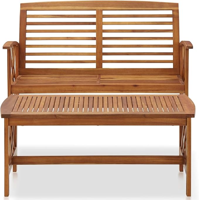Solid Acacia Wood Garden Bench, Outdoor Patio Lounge Seating, Weather-Resistant Rectangular Natural Wood Furniture for Backyard, Terrace, and Garden