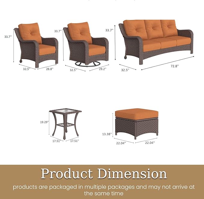 9 Piece Patio Furniture Set, All-Weather Wicker Outdoor Conversation Set with Swivel Rocking Chair and 6 Inch Thick - Photo 2