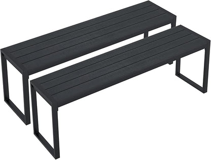 VICLLAX 3-Person Outdoor Bench, 2 Pieces 53" Long Garden Bench Backless Porch Patio Bench Metal Park Bench, Black