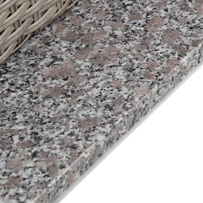 Pemberly Row Outdoor Patio Table, Gray PE Wicker and Granite Base, Weather Resistant, Square 23.62 x 23.62 x 29.13 in Bistro Table for Balcony, Deck, or Small Patio Dining Use