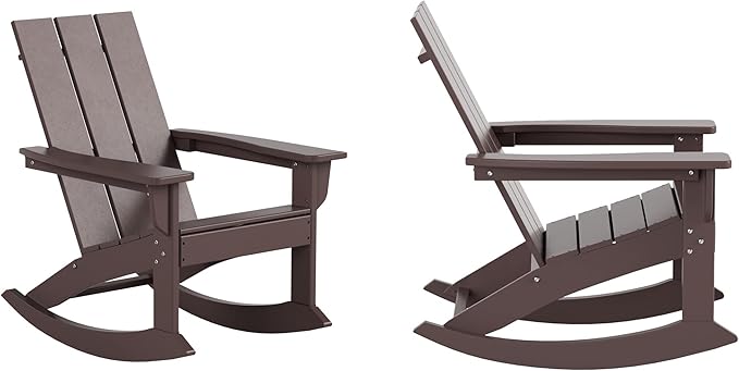 WO WESTIN OUTDOOR HDPE Shoreside Modern Rocking Poly Adirondack Chair (Set of 2),Dark Brown