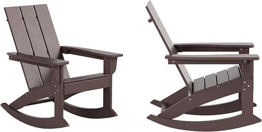 WO WESTIN OUTDOOR HDPE Shoreside Modern Rocking Poly Adirondack Chair (Set of 2),Dark Brown