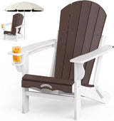 Folding Adirondack Chair –Recyclable HDPE Outdoor Adirondack Patio Chair with Cup Holder, Wood Texture & Umbrella Hole - Photo 1