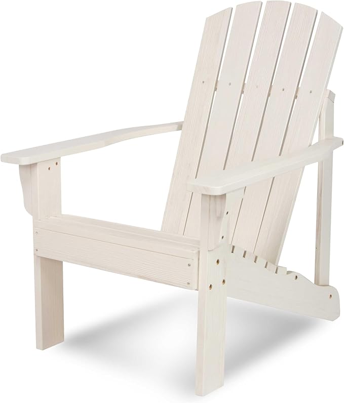 Shine Company Mid-Century Modern Wooden Adirondack Chair, Outdoor Patio Firepit Chairs, Back & Seat Pre-Assembled, Eggshell White