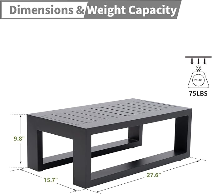 Patio Side Table Aluminum Outdoor End Tables for Outside Small Rectangle Coffee Table Patio Furniture for Garden Backyard, Grey Frame