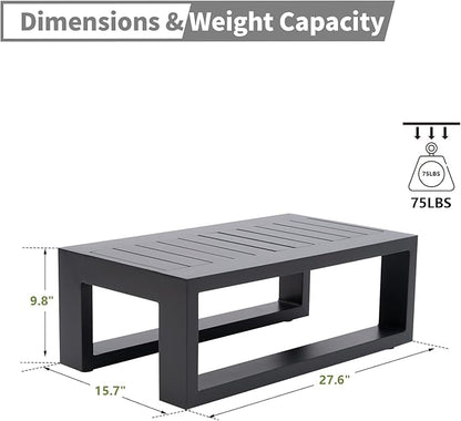 Patio Side Table Aluminum Outdoor End Tables for Outside Small Rectangle Coffee Table Patio Furniture for Garden Backyard, Grey Frame