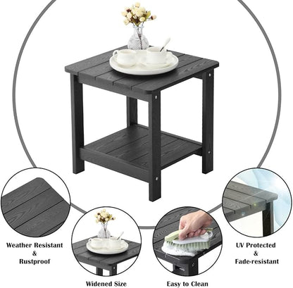 hOmeHua Weather Resistant Side Table, 17 inch Square 2-Layer Structure Wide Desktop, Imitation Wood Stripes, Easy to Assemble & Maintain, Suitable for All Indoor & Outdoor Places - Black