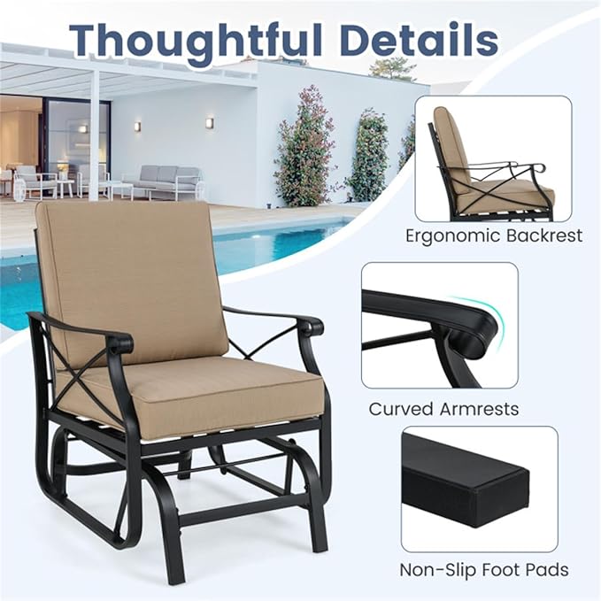 Black Metal Patio Glider Chair Outdoor Rocking Chair, Ergonomic Gliding Bench for Porch Garden Heavy Duty Lawn Furniture - Photo 5