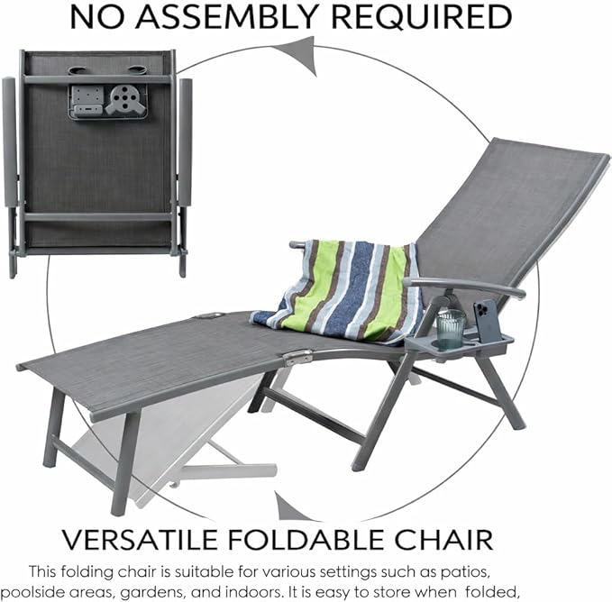 Kozyard Aluminum Outdoor Chaise Lounge Chair, Adjustable Reclining Patio Lounge with Drink Holder - Photo 5