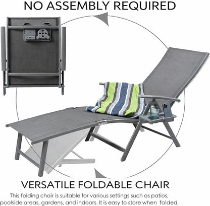 Kozyard Aluminum Outdoor Chaise Lounge Chair, Adjustable Reclining Patio Lounge with Drink Holder, Weather-Resistant Pool, Deck & Yard Recliner,Assemble-Free, Gray (Gray)