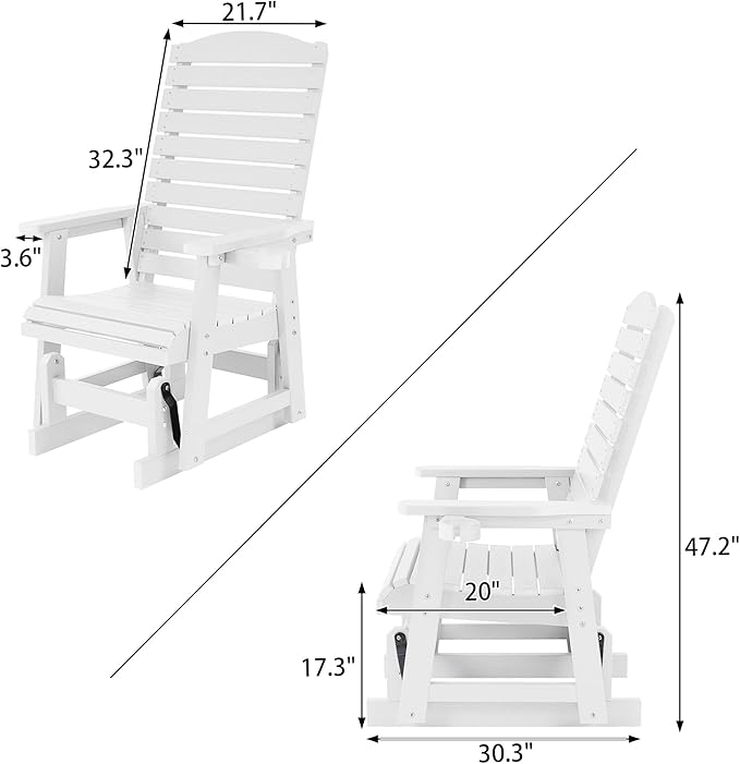 Poly Lumber Patio Glider with Cup Holders, High Backrest and Deep Contoured Seat, HIPS Material, All-Weather Resistant - Photo 2