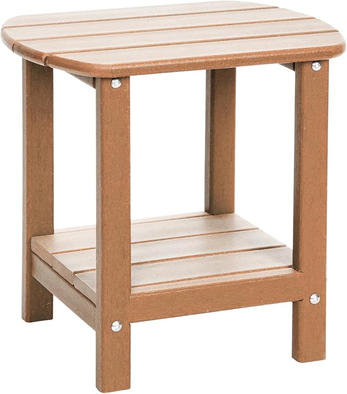 Adirondack Outdoor Side Table, 16.5” HDPE Small Patio Table with Storage Shelf, Weather Resistant End Table for Porch, Pool & Yard (Teak)