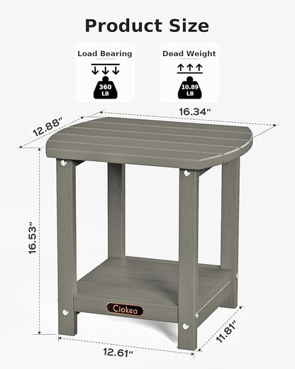 Ciokea Adirondack Outdoor Side Table, 2-Tier Sturdy Patio End Table Weather Resistant, Morden Side Table for Patio, Pool, Porch, Grey