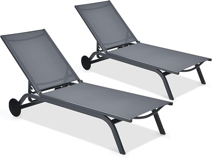 Giantex Patio Chaise Lounges Aluminum Recliner W/Adjustable 6 Backrest Positions and Wheels for Patio Beach Poolside - Photo 1