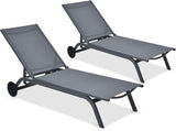 Giantex Patio Chaise Lounges Aluminum Recliner W/Adjustable 6 Backrest Positions and Wheels for Patio Beach Poolside - Photo 1