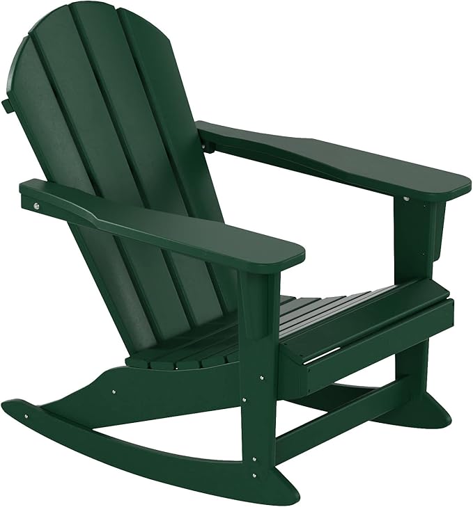 WO WESTIN OUTDOOR HDPE Laguna Outdoor Rocking Poly Adirondack Chair, Dark Green